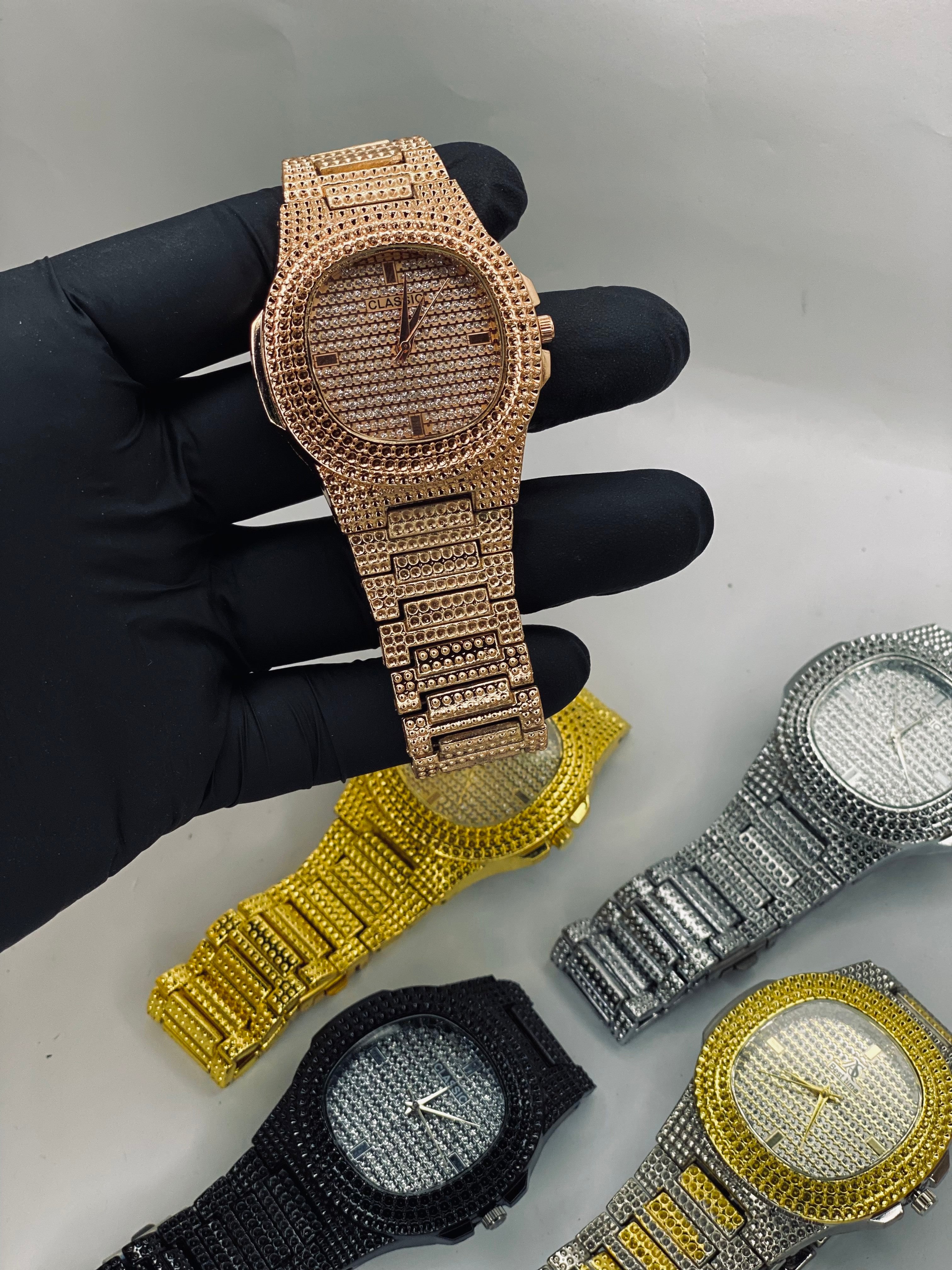 Luxury Iced Out Watch  Rose Gold